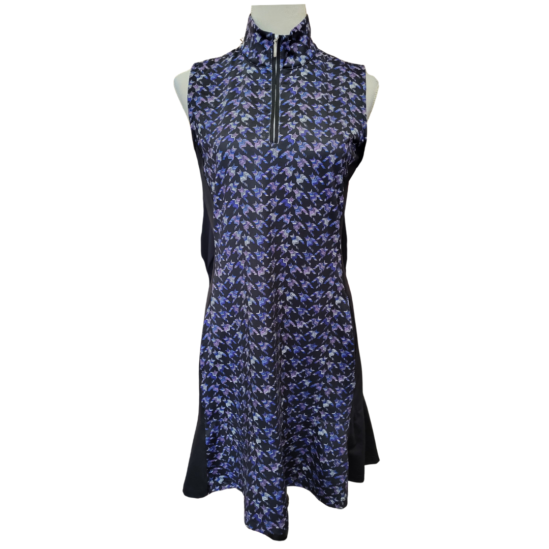 EP NY Violet Striped Houndstooth Print Women's Sleeveless Golf Dress S