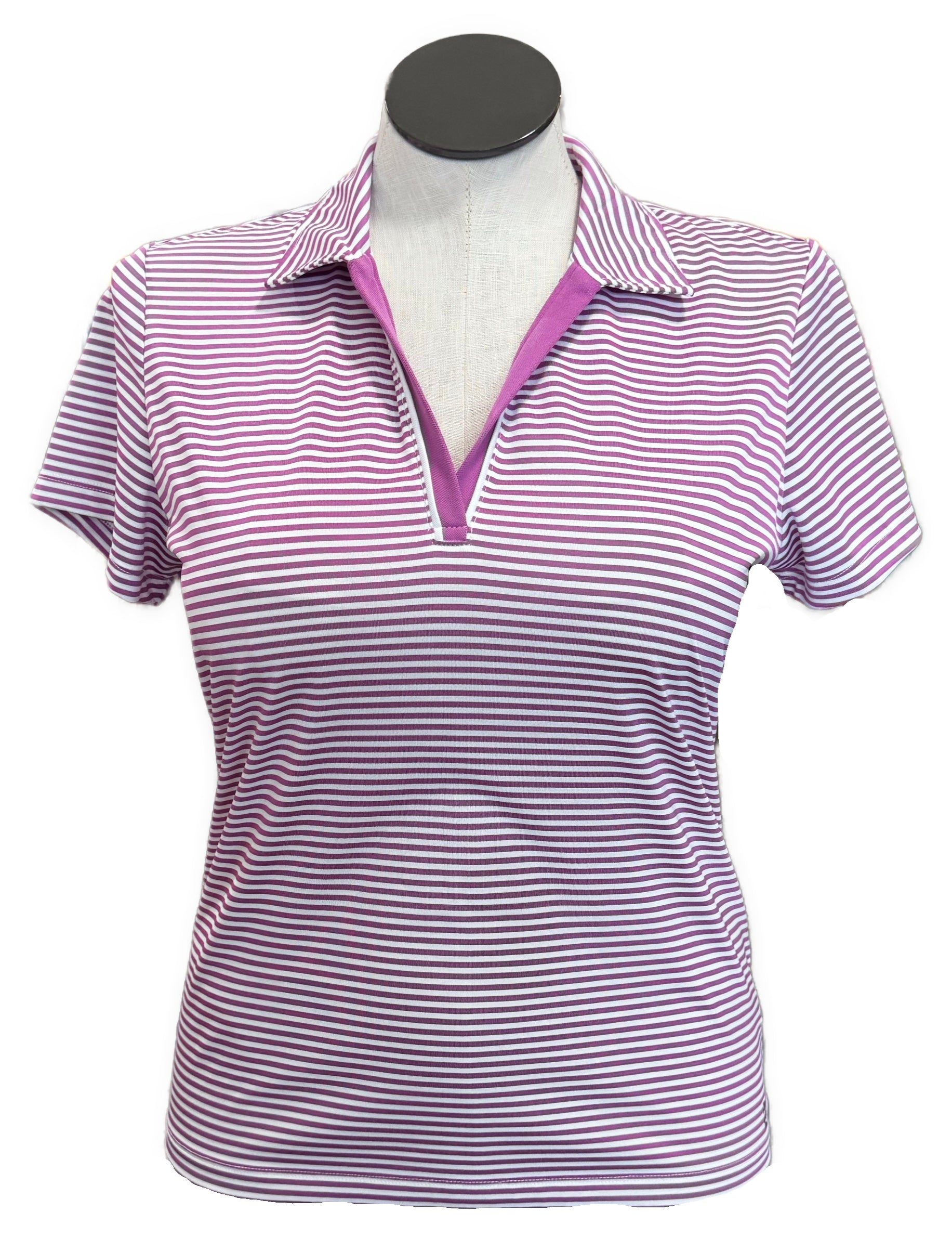Women's Izod White Fuchsia Striped Golf Polo Size L