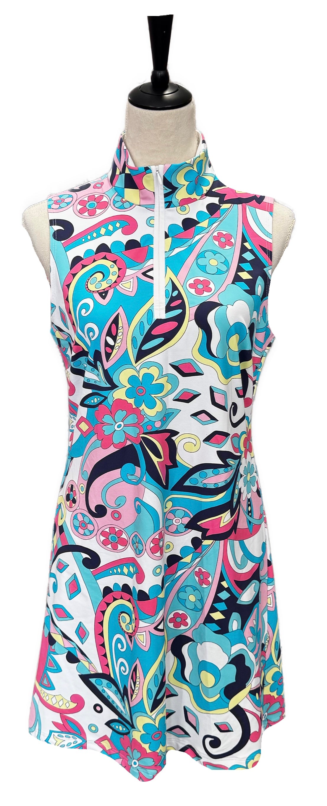 golf dress ladies Melly M Blue, Pink & Yellow Floral Print Women’s Sleeveless Golf Dress Size M MSP$195