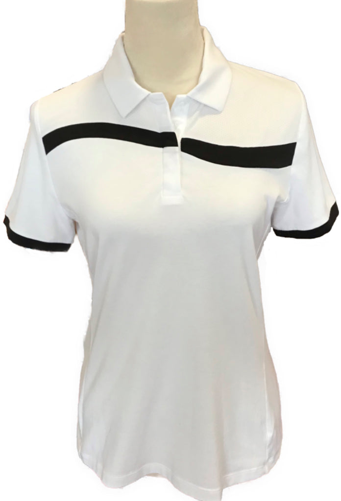 Callaway Women's White Golf Polo with Athletic Stripe Across Chest Siz