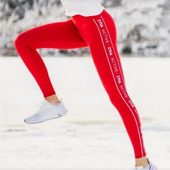 New Zyia Active Red Logo Stripe Light N Tight Hi-Rise Leggings Size 2