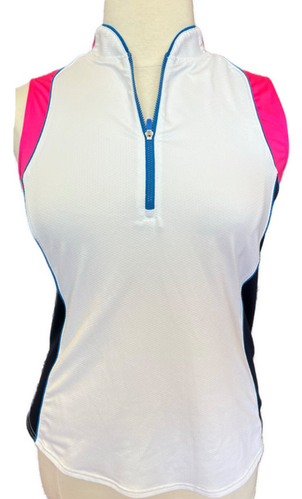 Jofit White, Pink & Blue Sleeveless Women's Golf Top Size XL Jofit White, Pink & Blue Sleeveless Women's Golf Top Size XL