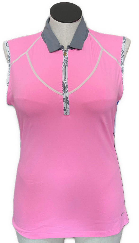 Annika by Cutter Buck Pink Sleeveless Golf Polo w/ Gray White Trim