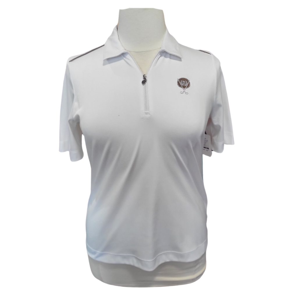 Women's Izod White Golf Polo w/Light Brown Pinstripe Accents Size L
