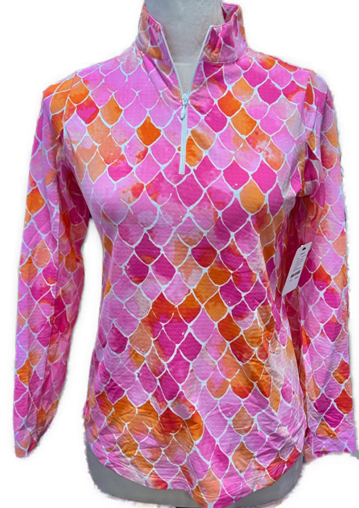 ibkul long sleeve dress Ibkul Pink & Orange Long Sleeve Zip Mock Sun Shirt Size XS MSP$98