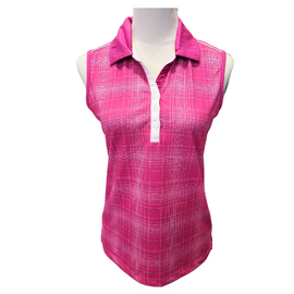 Nivo Sport Magenta & White Plaid Sleeveless Women's Golf Polo w/ Blue Accents Size S