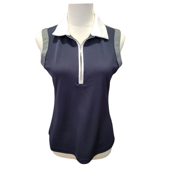 Cutter & Buck Navy & Gray Ribbed 1/4 Zip Sleeveless Women's Golf Top Size S