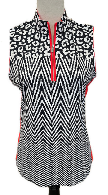 Tail Womens Navy/White w/Red Animal Print Sleeveless Golf Polo Size M MSP$101