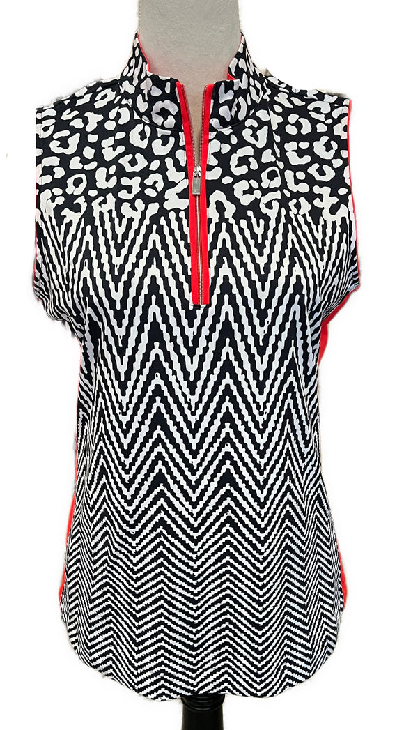 Tail Womens Navy/White w/Red Animal Print Sleeveless Golf Polo Size M MSP$101