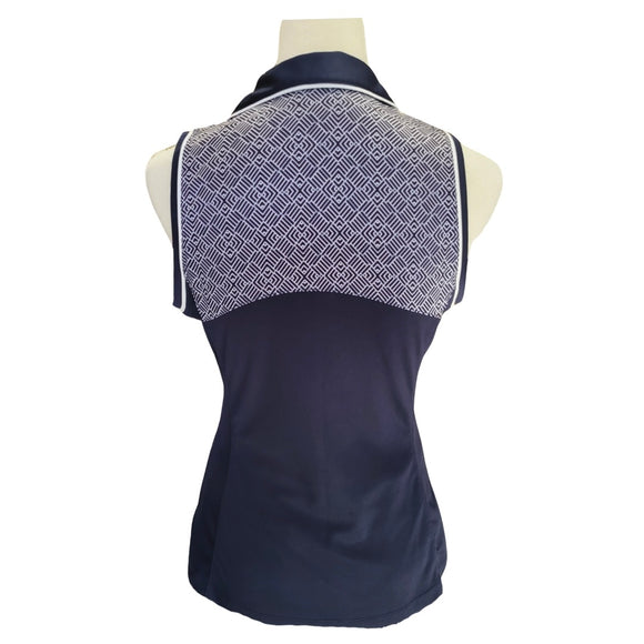 PGA Tour Navy & White Squared Woven Sleeveless Women's Golf Top Size S