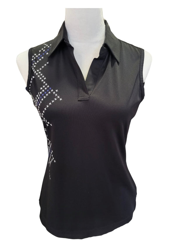 Greg Norman Black Abstract Houndstooth Sleeveless Top Size S
