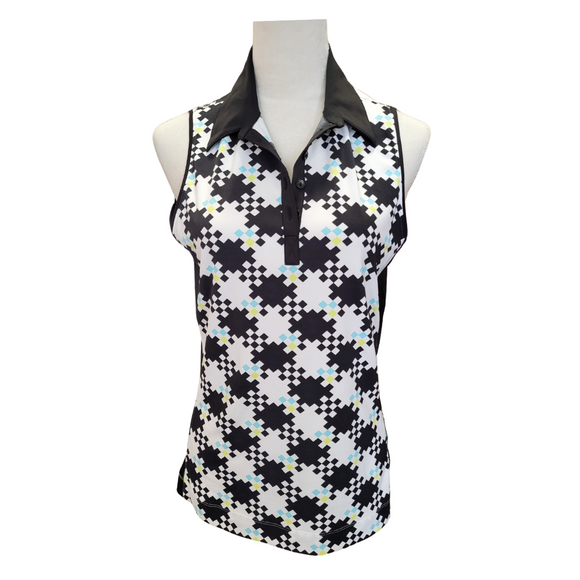 Women's Callaway Sleeveless Black & White Geo Print Golf Polo Size M
