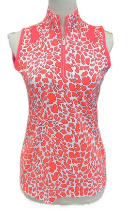 Tail White Label Women's Neon Coral Animal Print Sleeveless Golf Top Size XS