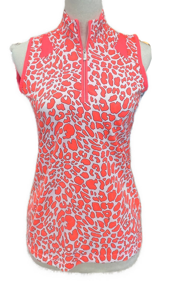 Tail White Label Women's Neon Coral Animal Print Sleeveless Golf Top Size XS