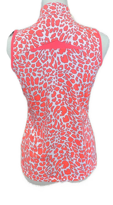 Tail White Label Women's Neon Coral Animal Print Sleeveless Golf Top Size XS - 0