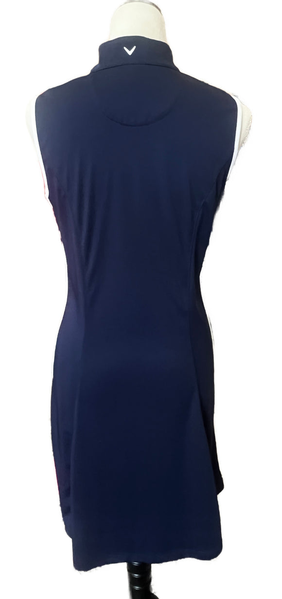 Callaway Navy Women's Sleeveless Golf Dress w/ Pink & White Accents Size M MSP$110