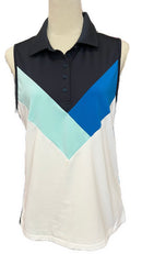 G/Fore Women's Multi V Navy/White/Blue Sleeveless Golf Polo Size L MSP$110-1