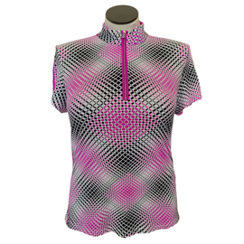 Tail Women's Fuchsia, Black & White Square Print Golf Polo Size XL MSP$96