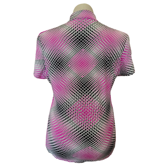 Tail Women's Fuchsia, Black & White Square Print Golf Polo Size XL MSP$96