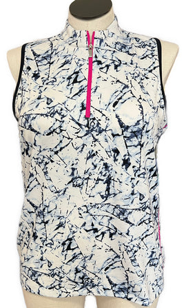 Tail Activewear White & Navy Print Sleeveless Golf Polo Size XL MSP$96