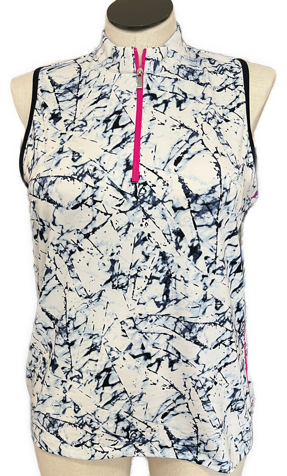 Tail Activewear White & Navy Print Sleeveless Golf Polo Size XL MSP$96