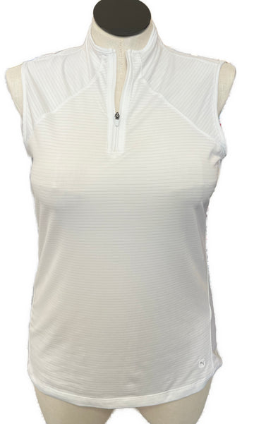 Puma Women's White Textured Stripe Sleeveless Golf Polo Size XL MSP$60