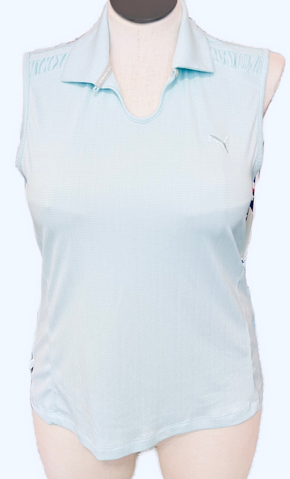 Puma Women's Aqua Print Sleeveless Golf Polo Size XL