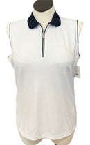Tail Women's White Ribbed Golf Top with Navy Trim Size XL MSP$90-1