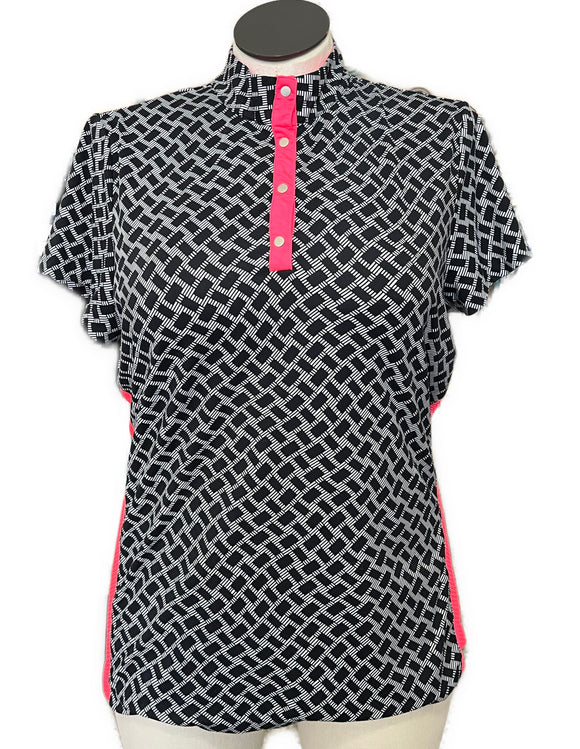 Tail Women's Black & White Grid Print Short Sleeve Golf Top Size XL MSp$100