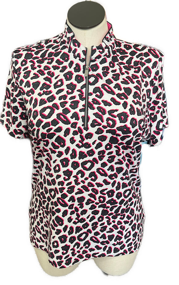 Tail White, Black & Pink Animal Print Short Sleeve Golf Top Size XL MSP$105