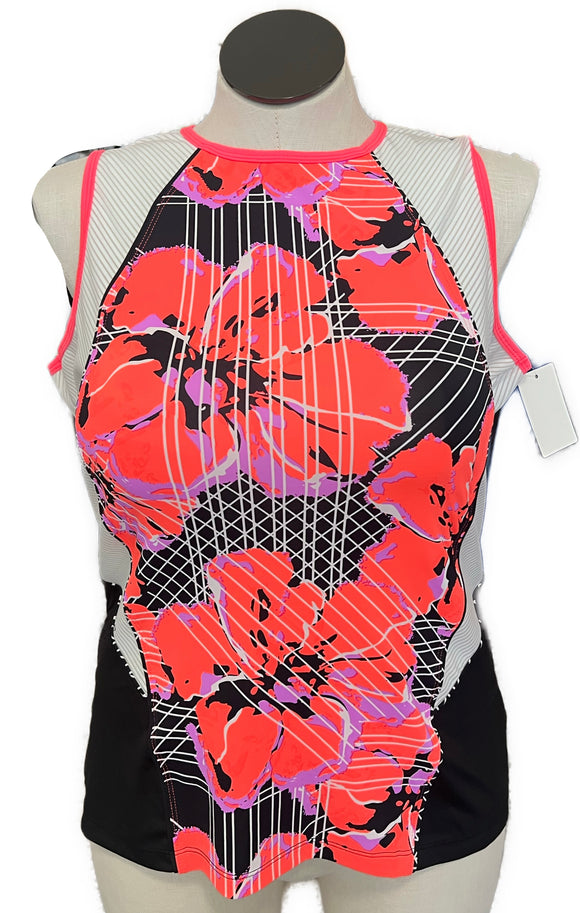 New Tail Activewear Black, White & Floral Tennis Tank Size XL MSP$75