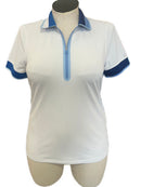 New Women's G/Fore Zip Tech Pique Golf Polo White/Blue MSP$130-5