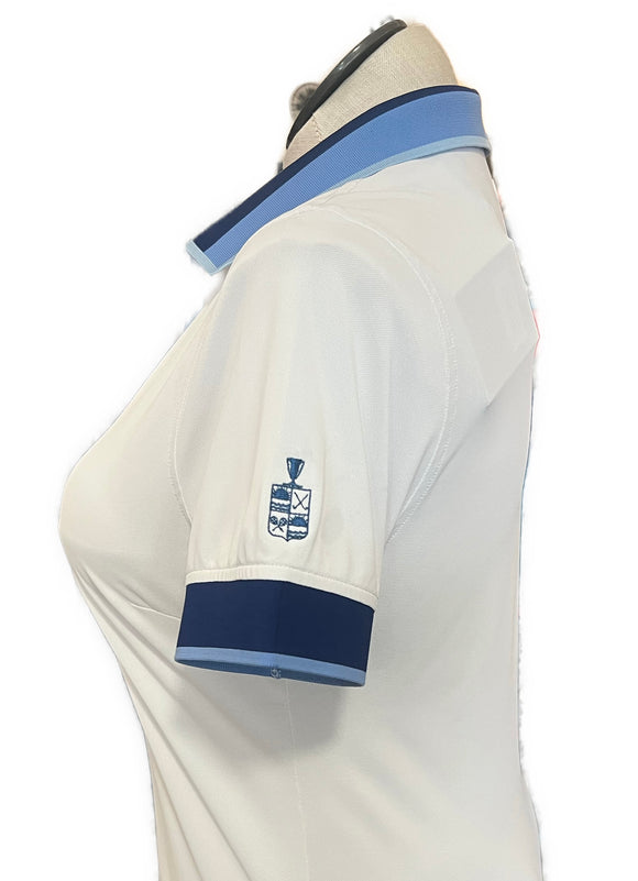 New Women's G/Fore Zip Tech Pique Golf Polo White/Blue MSP$130