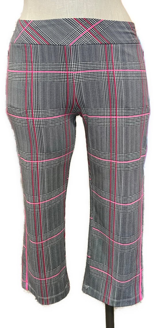 Tail Activewear Women's Black & Pink Plaid Golf Capri Pants Size 12 MSP$95