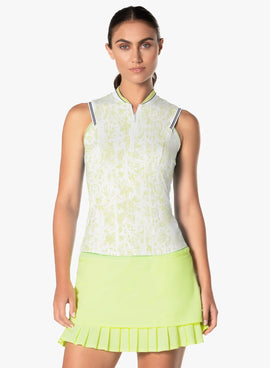 New Lucky in Love Women's Electric Toile Sleeveless Zip Tank Lemon Size L MSP$84