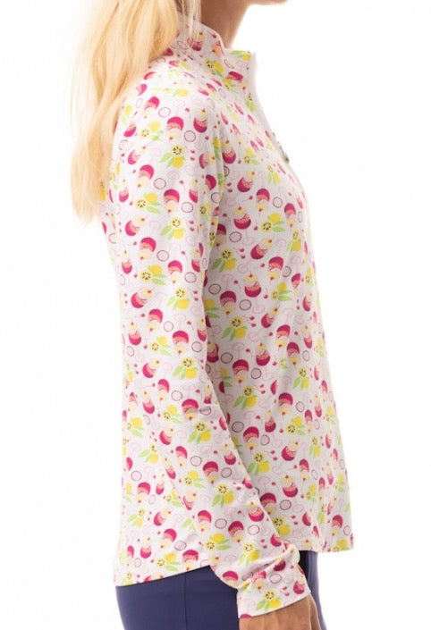 New SanSoleil Ladies SOLTEK Lux L/S Print Zip Mock Golf Sun Shirt - Spritz MSP$105