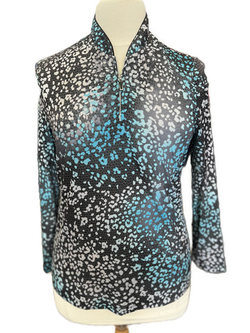Jamie Sadock Sunsense Black & Blue Animal Print Long Sleeve Golf Top Size L MSP$98