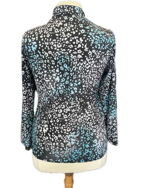 Jamie Sadock Sunsense Black & Blue Animal Print Long Sleeve Golf Top Size L MSP$98