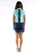New Ashley Herrera Women's Aqua & White Color Block Golf Polo-3