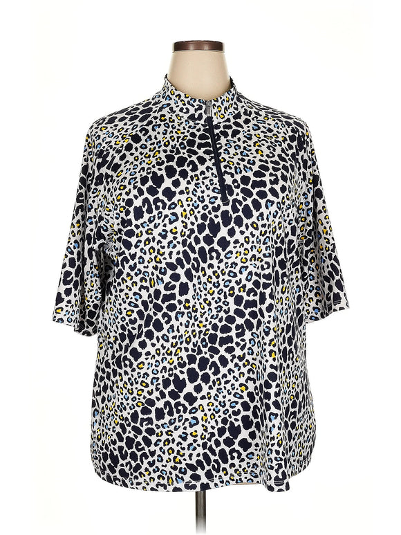 Tail White Label White & Navy Animal Print Half Sleeve Golf Top Size 3X