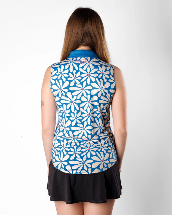 New Sunday Swagger Women's Flower Power Sleeveless Golf Polo