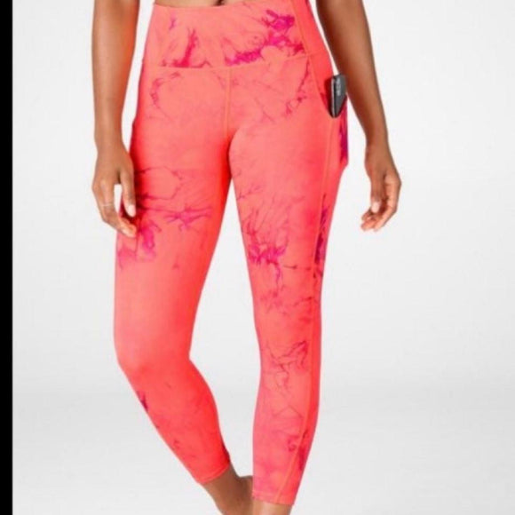 Fabletics Pink & Coral Oasis Tie-Dye Leggings Size M