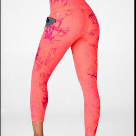 Fabletics Pink & Coral Oasis Tie-Dye Leggings Size M - 0