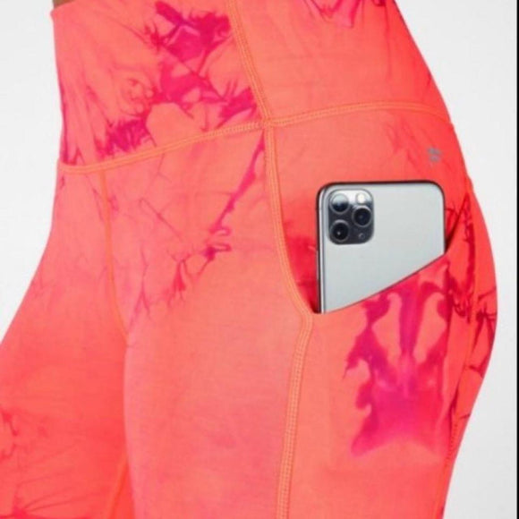 Fabletics Pink & Coral Oasis Tie-Dye Leggings Size M