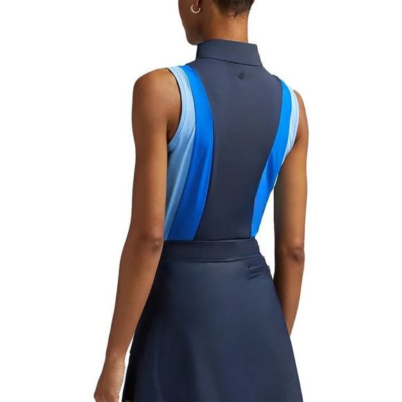New G/FORE Womens Colour Block Silky Tech Nylon Sleeveless Golf Polo Size L MSP$110