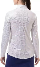 New San Soleil Foil Print Mock Neck Golf Pullover - Infiity White Gold MSP$104-2