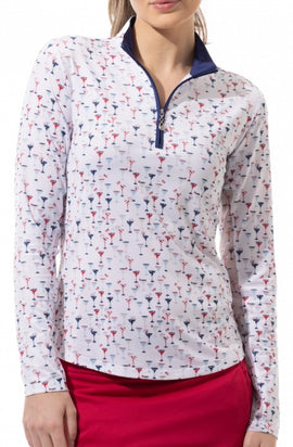 New SanSoleil Ladies SOLCOOL Print Long Sleeve Zip Mock Golf Sun Shirts - Libertini MSP$104