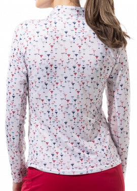 New SanSoleil Ladies SOLCOOL Print Long Sleeve Zip Mock Golf Sun Shirts - Libertini MSP$104 - 0