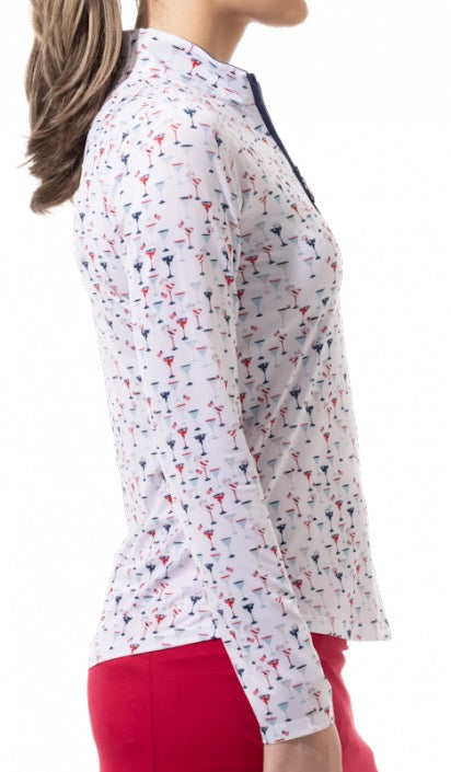 New SanSoleil Ladies SOLCOOL Print Long Sleeve Zip Mock Golf Sun Shirts - Libertini MSP$104