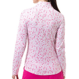 New SanSoleil Ladies & Plus Size SOLCOOL Print Long Sleeve Zip Mock Golf Sun Shirts - Play 4 Pink MSP$104 - 0